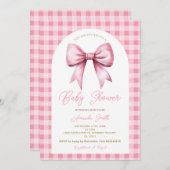 Pink Bow Gingham Coquette Girl Arch Baby shower Kaart (Voorkant / Achterkant)