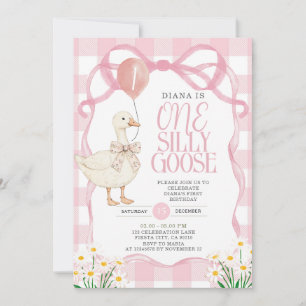 PINK BOW Gingham Daisy Een Gekke Goose Verjaardag Kaart