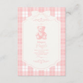 Pink Bow Gingham Franse Teddy Diapper Raffle Informatiekaartje (Voorkant)