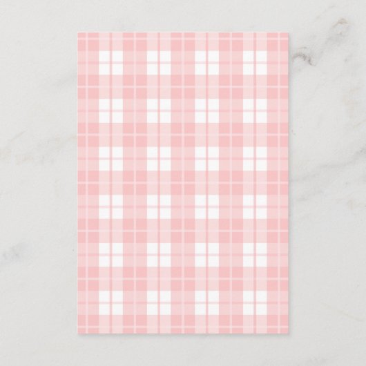 Pink Bow Gingham Franse Teddy Diapper Raffle Informatiekaartje (Achterkant)