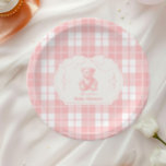 Pink Bow Gingham French Teddy Bear Baby shower Papieren Bordje<br><div class="desc">De Pink Bow Gingham French Teddy Bear Baby shower Paper Borden zijn een schattige en elegante toevoeging aan uw baby showers servies, perfect in combinatie met stijl. Met een charmante Frans geïnspireerde teddybeer versierd met een roze strik en geplaatst tegen een klassiek ginghampatroon, creëer deze borden een heerlijke en samenhangende...</div>