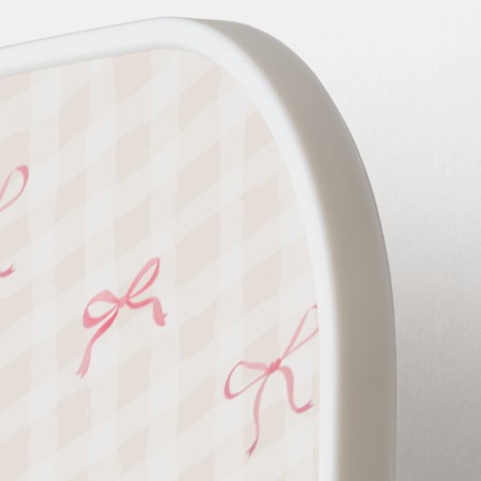 Pink Bow Gingham gepersonaliseerde naam Pickleball Paddle (Links Detail)