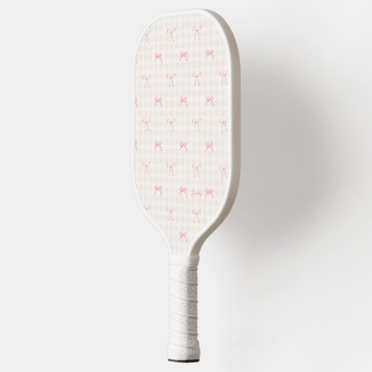 Pink Bow Gingham gepersonaliseerde naam Pickleball Paddle (Links)