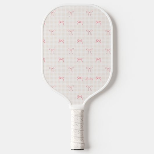 Pink Bow Gingham gepersonaliseerde naam Pickleball Paddle (Voorkant)