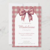 Pink Bow  Gingham Girl Eerste Verjaardag Kaart (Voorkant)