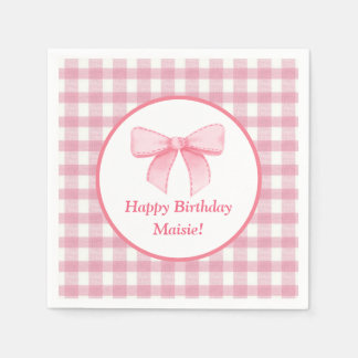 Pink Bow Gingham Napkin Servet