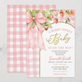 Pink Bow Gingham Strawberry Baby Shower Kaart (Voorkant / Achterkant)