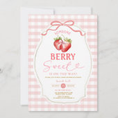 Pink Bow Gingham Strawberry Baby shower Kaart (Voorkant)