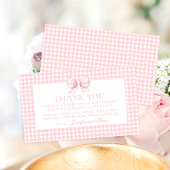 Pink Bow Gingham Sweet Baby Girl Douche Dank u Informatiekaartje