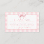 Pink Bow Gingham Sweet Baby Girl Douche Dank u Informatiekaartje (Voorkant)