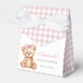 Pink Bow Gingham Teddy Bear Baby shower Bedankdoosjes