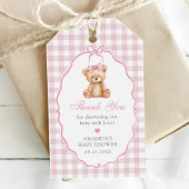 Pink Bow Gingham Teddy Bear Baby shower Cadeaulabel