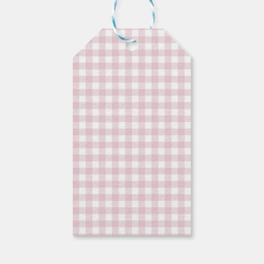 Pink Bow Gingham Teddy Bear Baby shower Cadeaulabel (Achterkant)