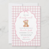 Pink Bow Gingham Teddy Bear Baby shower Kaart (Voorkant)