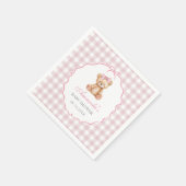 Pink Bow Gingham Teddy Bear Baby shower Servet (Hoek)