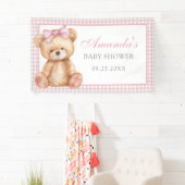 Pink Bow Gingham Teddy Bear Baby shower Spandoek (Insitu)