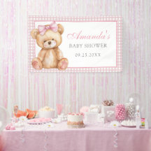 Pink Bow Gingham Teddy Bear Baby shower
