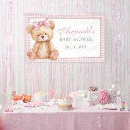 Pink Bow Gingham Teddy Bear Baby shower Spandoek