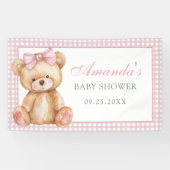 Pink Bow Gingham Teddy Bear Baby shower Spandoek (Horizontaal)