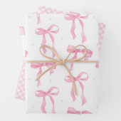 Pink Bow & Gingham Watercolor Wrapping Paper Set (In situ)