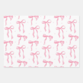Pink Bow & Gingham Watercolor Wrapping Paper Set