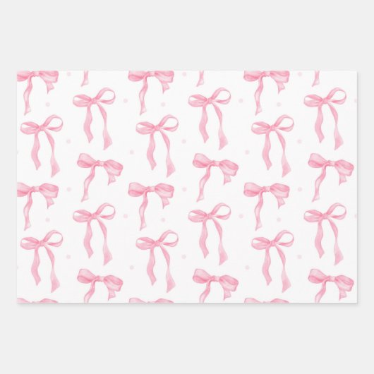 Pink Bow & Gingham Watercolor Wrapping Paper Set (Voorkant)