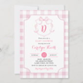 Pink Bow Gingham Waterverf Crest Baby shower Kaart (Voorkant)