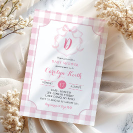 Pink Bow Gingham Waterverf Crest Baby shower Kaart