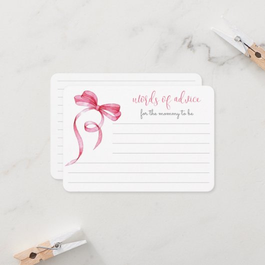 Pink Bow Gingham Woorden of Advice bijlage Kaart (Voorkant / Achterkant in situ)