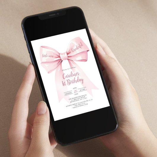 Pink Bow Girl 1e verjaardag uitnodiging