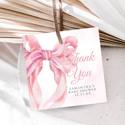 Pink Bow Girl Baby Shower Bedankjes Labels