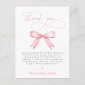 Pink Bow Girl Baby shower Bedankt Briefkaart (Voorkant)