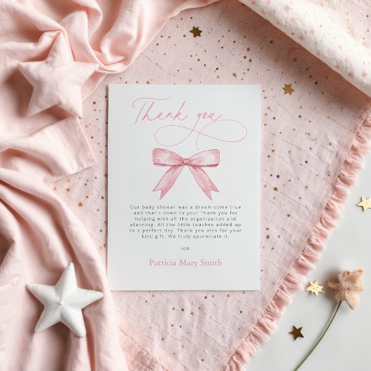 Pink Bow Girl Baby shower Bedankt Briefkaart