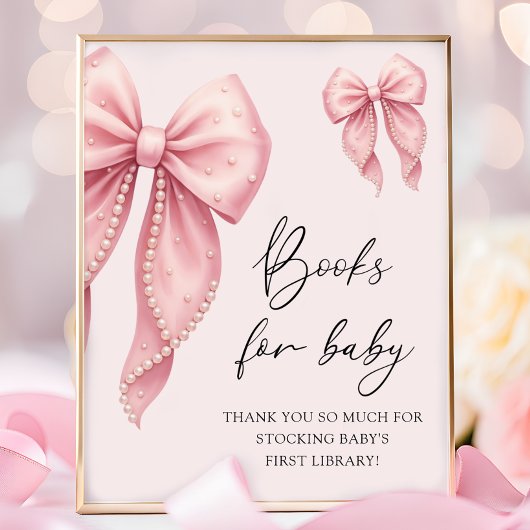 Pink Bow Girl Baby Shower Books for Baby Poster
