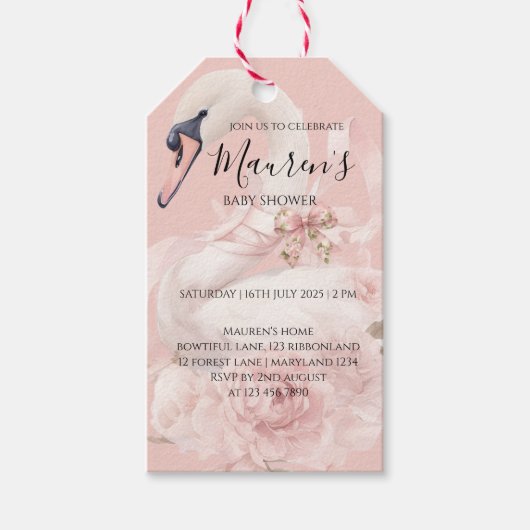 Pink Bow Girl Baby Shower Invitation Cadeaulabel (Voorkant)