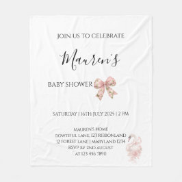 Pink Bow Girl Baby Shower Invitation Fleece Deken