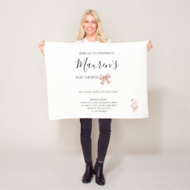 Pink Bow Girl Baby Shower Invitation Fleece Deken