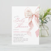 Pink Bow Girl Baby Shower Invitation Kaart (Staand voorkant)