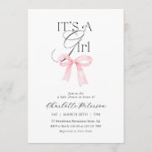 Pink Bow Girl Baby Shower Invitation Kaart (Voorkant)