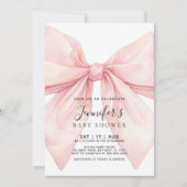 Pink Bow Girl Baby Shower Invitation Kaart (Voorkant)