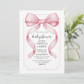 Pink Bow Girl Baby Shower  Kaart (Staand voorkant)