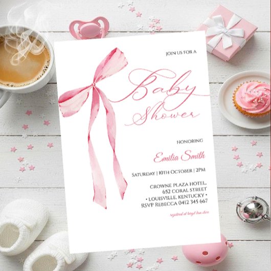 Pink bow Girl baby shower  Kaart