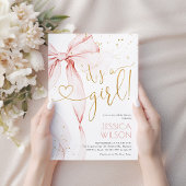 Pink Bow Girl Baby Shower Kaart