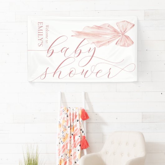Pink Bow Girl Baby shower lint verticaal Spandoek (Insitu)