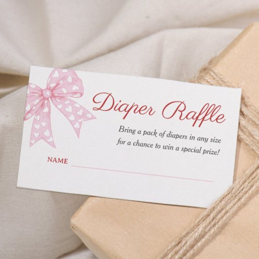 Pink Bow Girl Baby shower Luier Raffle Ticket Informatiekaartje