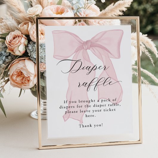 Pink Bow Girl Baby shower Luierverloting Poster