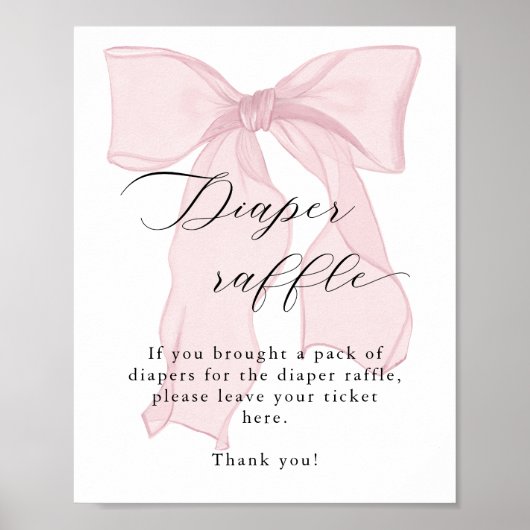 Pink Bow Girl Baby shower Luierverloting Poster (Voorkant)