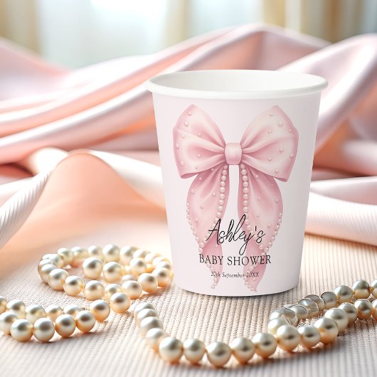 Pink Bow Girl Baby Shower Papieren Bekers