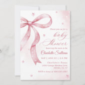 Pink Bow Girl Baby shower Party Kaart (Voorkant)