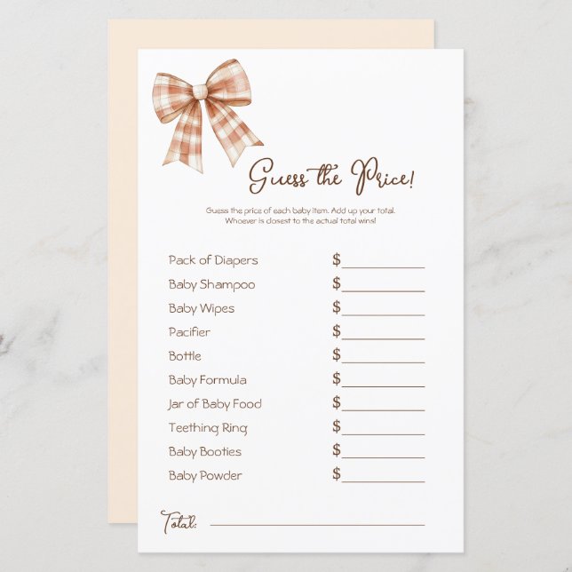 Pink Bow Girl Baby shower Prijs Guess (Voorkant / Achterkant)
